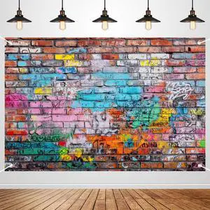 Colorful Graffiti Brick Wall Backdrop Banner - Urban Street Art Photography Background for Studio, Music Videos, Portraits & Photo Booth 72x43 Inch Colorful Graffiti Brick Wall Backdrop Banner - Urban Street Art Photography Background for Studio, Music Videos, Portraits & Photo Booth 72x43 Inch
