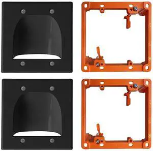 2 Pack Wall Plate Cable Pass Through with Bracket - In Wall Cable Management Kit - Recessed Cable Wall Plate Pair with Dual Gang Low Voltage Mounting Bracket - Decorator Cover for Low Voltage Cables 2 Pack Wall Plate Cable Pass Through with Bracket - In Wall Cable Management Kit - Recessed Cable Wall Plate Pair with Dual Gang Low Voltage Mounting Bracket - Decorator Cover for Low Voltage Cables