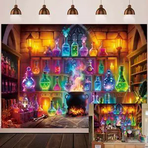 Halloween Chemistry Lab Backdrop Magic Potion Room Colorful Bottles Cauldron Spooky Witchy Scene Photography Background Halloween Magic School Laboratory Decoration Photo Booth Props 8x6FT Halloween Chemistry Lab Backdrop Magic Potion Room Colorful Bottles Cauldron Spooky Witchy Scene Photography Background Halloween Magic School Laboratory Decoration Photo Booth Props 8x6FT