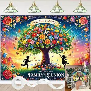Family Reunion Backdrop Colorful Floral Tree Butterfly Background Welcome to Our Family Gathering Dinner Party Photoshoot Photo Booth Props 8x6FT Family Reunion Backdrop Colorful Floral Tree Butterfly Background Welcome to Our Family Gathering Dinner Party Photoshoot Photo Booth Props 8x6FT