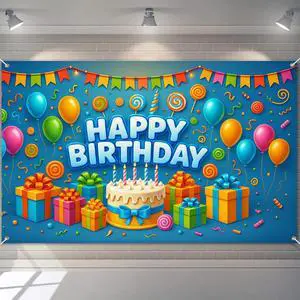Happy Birthday Banner 71x43 Inch Gift Cake Blue Background Decoration for Boys Candy Theme Poster Backdrop Wall Scene Happy Birthday Banner Kids Party Display Setup Outdoor Supplies Happy Birthday Banner 71x43 Inch Gift Cake Blue Background Decoration for Boys Candy Theme Poster Backdrop Wall Scene Happy Birthday Banner Kids Party Display Setup Outdoor Supplies