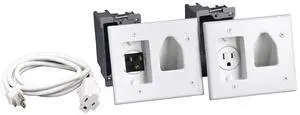 Electronics 45-0023-WH Recessed Pro-Power Kit with Straight Blade Inlet, 2 Gang Outlet Boxes for Low Voltage Cords & Power, In Wall Cable Management Home Theater TV, White Electronics 45-0023-WH Recessed Pro-Power Kit with Straight Blade Inlet, 2 Gang Outlet Boxes for Low Voltage Cords & Power, In Wall Cable Management Home Theater TV, White