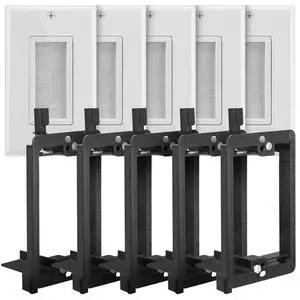 Single Gang Brush Wall Plate with Low Voltage Bracket - 5 Pack | In-Wall Cable Management Passthrough Faceplate and Drywall Mounting Bracket Kit for HDMI, Coaxial, and Speaker Wire Setup Single Gang Brush Wall Plate with Low Voltage Bracket - 5 Pack | In-Wall Cable Management Passthrough Faceplate and Drywall Mounting Bracket Kit for HDMI, Coaxial, and Speaker Wire Setup