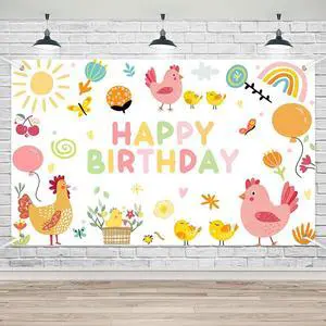 Chicken Birthday Party Banner Happy First Birthday Decorations for Girls Farm Animals Theme Newborn Baby Photo Backdrop Supplies (70.8x43.3inch) Chicken Birthday Party Banner Happy First Birthday Decorations for Girls Farm Animals Theme Newborn Baby Photo Backdrop Supplies (70.8x43.3inch)
