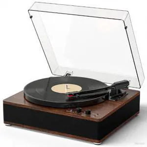 Full-Size Vintage Vinyl Record Player, 3-Speed Turntable with Counterweight, Bluetooth Input & Output, Built-in Stereo Speakers, Supports AUX/RCA/Headphone Jacks, LP Player Walnut Brown Full-Size Vintage Vinyl Record Player, 3-Speed Turntable with Counterweight, Bluetooth Input & Output, Built-in Stereo Speakers, Supports AUX/RCA/Headphone Jacks, LP Player Walnut Brown