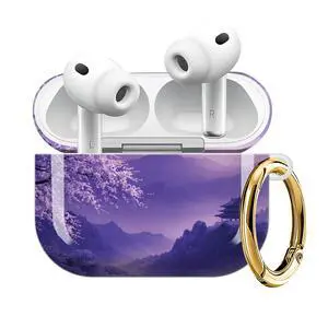 Compatible with AirPod Pro 3 Case (2025), Shockproof Dustproof Protective Cover with Cute Golden Keychain for Women & Girls - Purple Moon Cherry Blossom Landscape Compatible with AirPod Pro 3 Case (2025), Shockproof Dustproof Protective Cover with Cute Golden Keychain for Women & Girls - Purple Moon Cherry Blossom Landscape