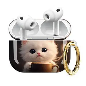 Compatible with AirPod Pro 3 Case (2025), Shockproof Dustproof Protective Cover with Cute Golden Keychain for Women & Girls - Cute Cat Coffee Cup Compatible with AirPod Pro 3 Case (2025), Shockproof Dustproof Protective Cover with Cute Golden Keychain for Women & Girls - Cute Cat Coffee Cup