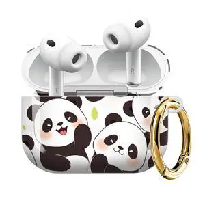 Compatible with AirPod Pro 3 Case (2025), Shockproof Dustproof Protective Cover with Cute Golden Keychain for Women & Girls - Cute Pandas Compatible with AirPod Pro 3 Case (2025), Shockproof Dustproof Protective Cover with Cute Golden Keychain for Women & Girls - Cute Pandas