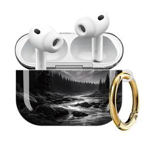 Compatible with AirPod Pro 3 Case (2025), Shockproof Dustproof Protective Cover with Cute Golden Keychain for Women & Girls - Moonlit Mountain Forest Compatible with AirPod Pro 3 Case (2025), Shockproof Dustproof Protective Cover with Cute Golden Keychain for Women & Girls - Moonlit Mountain Forest