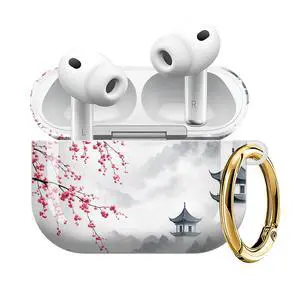 Compatible with AirPod Pro 3 Case (2025), Shockproof Dustproof Protective Cover with Cute Golden Keychain for Women & Girls - Cherry Blossom Lake Mountain Compatible with AirPod Pro 3 Case (2025), Shockproof Dustproof Protective Cover with Cute Golden Keychain for Women & Girls - Cherry Blossom Lake Mountain