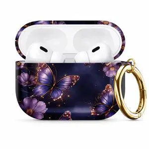 Compatible with AirPod Pro 3 Case 2025,Shockproof Protective Cover with Keychain,Multi-Theme Graphic Design Shell for Men Women,Ideal for Gym&Travel(Purple Butterflies with Gold Accents) Compatible with AirPod Pro 3 Case 2025,Shockproof Protective Cover with Keychain,Multi-Theme Graphic Design Shell for Men Women,Ideal for Gym&Travel(Purple Butterflies with Gold Accents)