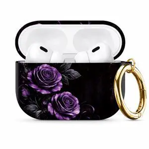 Compatible with AirPod Pro 3 Case 2025,Shockproof Protective Cover with Keychain,Multi-Theme Graphic Design Shell for Men Women,Ideal for Gym&Travel(Purple Roses with Swirls and Leaves) Compatible with AirPod Pro 3 Case 2025,Shockproof Protective Cover with Keychain,Multi-Theme Graphic Design Shell for Men Women,Ideal for Gym&Travel(Purple Roses with Swirls and Leaves)