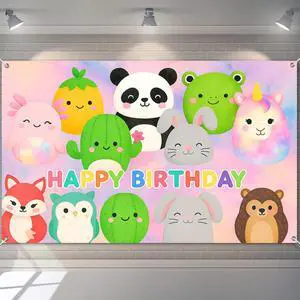 Cute Round Animal Birthday Banner 71x43 Inch Polyester | Polyester, Cute Animal Pattern, Birthday Backdrop for Home, School, Park Cute Round Animal Birthday Banner 71x43 Inch Polyester | Polyester, Cute Animal Pattern, Birthday Backdrop for Home, School, Park