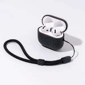 for AirPods 4 Case | Slim Hard Cover Compatible with AirPods 4th Generation | Synthetic Canvas Leather | Full Drop Protection Cover with Lanyard | Air Pods 4 Case - Black for AirPods 4 Case | Slim Hard Cover Compatible with AirPods 4th Generation | Synthetic Canvas Leather | Full Drop Protection Cover with Lanyard | Air Pods 4 Case - Black