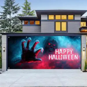 Halloween Garage Door Covers Decorative 13x6ft Banner | Polyester, giant hand silhouette Halloween Garage Door Covers Decorative for festive party, wall and door Halloween Garage Door Covers Decorative 13x6ft Banner | Polyester, giant hand silhouette Halloween Garage Door Covers Decorative for festive party, wall and door