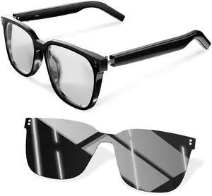 Smart Glasses-Clear Anti Blue Light Bluetooth Glasses + Magnetic Clip-On Sunglasses,UV400 Protection, Hands-Free Calls& Audio, for Indoor/Outdoor (Black) Smart Glasses-Clear Anti Blue Light Bluetooth Glasses + Magnetic Clip-On Sunglasses,UV400 Protection, Hands-Free Calls& Audio, for Indoor/Outdoor (Black)