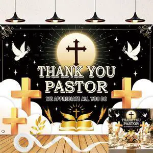 Thank You Pastor Backdrop Black Gold Cross Dove Religious Background Pastor Appreciation Day Banner Church Celebration Retirement Party Decorations Photo Booth Props 6x4FT Thank You Pastor Backdrop Black Gold Cross Dove Religious Background Pastor Appreciation Day Banner Church Celebration Retirement Party Decorations Photo Booth Props 6x4FT
