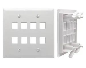 Keystone Wall Plate, Built-In Mounting Bracket, 2 Gang, Supports Jack or Modular Inserts, In Wall Patch Panel - White (8 Port) Keystone Wall Plate, Built-In Mounting Bracket, 2 Gang, Supports Jack or Modular Inserts, In Wall Patch Panel - White (8 Port)
