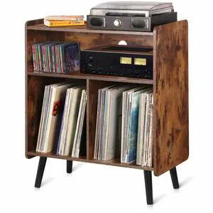 3-Tier Vintage Record Player Stand, Mid-Century Vinyl Record Storage Cabinet Table Holds up to 100 Albums, Large Wood Turntable Stand for Living Room, Office, Rustic Brown 3-Tier Vintage Record Player Stand, Mid-Century Vinyl Record Storage Cabinet Table Holds up to 100 Albums, Large Wood Turntable Stand for Living Room, Office, Rustic Brown