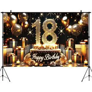 Happy 18th Birthday Decoration Backdrop Banner Black Gold Birthday Sign Poster Photography Background 18 Year Birthday Party Decorations Supplies Indoor Outdoor 71.8 x 43.3 Inch Happy 18th Birthday Decoration Backdrop Banner Black Gold Birthday Sign Poster Photography Background 18 Year Birthday Party Decorations Supplies Indoor Outdoor 71.8 x 43.3 Inch