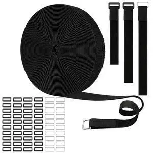 1"x36Ft Reusable Hook and Loop Straps With 60 Plastic&Metal Buckles | Adjustable Fastening Cable Straps,Cut-to-Length Cinch Strap,Black Nylon Cord Ties,Long Cable Ties for Organizer or Storage 1"x36Ft Reusable Hook and Loop Straps With 60 Plastic&Metal Buckles | Adjustable Fastening Cable Straps,Cut-to-Length Cinch Strap,Black Nylon Cord Ties,Long Cable Ties for Organizer or Storage