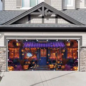 1PC 16x7ft Halloween Candy Shop Garage Door Banner Decorations | Magic Witch Pumpkin Photography Backdrop, Maple Night Wall Cover, Outdoor Holiday Party Supplies, Polyester, With Ribbon 1PC 16x7ft Halloween Candy Shop Garage Door Banner Decorations | Magic Witch Pumpkin Photography Backdrop, Maple Night Wall Cover, Outdoor Holiday Party Supplies, Polyester, With Ribbon