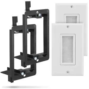 Single Gang Brush Wall Plate with Low Voltage Bracket - 2 Pairs | In-Wall Cable Management Passthrough Faceplate and Drywall Mounting Bracket Kit for HDMI, Coaxial, and Speaker Wire Setup Single Gang Brush Wall Plate with Low Voltage Bracket - 2 Pairs | In-Wall Cable Management Passthrough Faceplate and Drywall Mounting Bracket Kit for HDMI, Coaxial, and Speaker Wire Setup