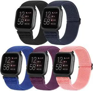 5 Pack Adjustable Elastic Watch Band Compatible with Fitbit Versa 2 Band Women Men, Soft Loop Stretchy Nylon Sport Straps Replacement Wristbands 5 Pack Adjustable Elastic Watch Band Compatible with Fitbit Versa 2 Band Women Men, Soft Loop Stretchy Nylon Sport Straps Replacement Wristbands