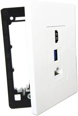 Premium 1 HDMI, 1 USB, 1 Ethernet Cat 6 RJ45, Pass Through, with Mounting Bracket, for Ethernet HDMI USB Setups, Screwless Wall Plate Outlet - White Premium 1 HDMI, 1 USB, 1 Ethernet Cat 6 RJ45, Pass Through, with Mounting Bracket, for Ethernet HDMI USB Setups, Screwless Wall Plate Outlet - White