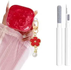 for Airpods 4 Case Glitter Shell,Cute Luxury Shell Pattern | Soft TPU Airpods 4th Generation Case Cover with Girly Five-leaf Shell Flower Pearl Keychain&Cleaning Pen Women Girls-Red for Airpods 4 Case Glitter Shell,Cute Luxury Shell Pattern | Soft TPU Airpods 4th Generation Case Cover with Girly Five-leaf Shell Flower Pearl Keychain&Cleaning Pen Women Girls-Red