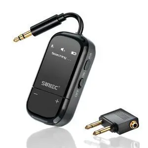 Airplane Bluetooth Wireless Adapter w/aptX Adaptive for 2Headphones/AirPods | Upgrade, Screen, 25hours, 3.5mm AUX Jack Airline Audio Transmitter adaptor for Travel Flight, TV, PC, Gym Airplane Bluetooth Wireless Adapter w/aptX Adaptive for 2Headphones/AirPods | Upgrade, Screen, 25hours, 3.5mm AUX Jack Airline Audio Transmitter adaptor for Travel Flight, TV, PC, Gym