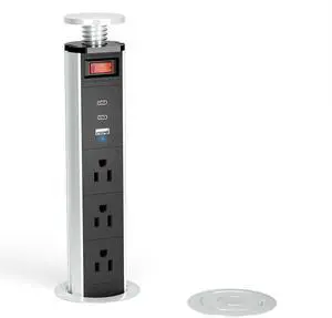 2-1/2" Pull Up Outlet for Countertop, USB-C PD 20W and 3 Outlets | Manual-Lift Hidden Design, Space-Saving, 6 Ft Cord, RV Tables, Camper Interiors, Home Offices, Workbenches 2-1/2" Pull Up Outlet for Countertop, USB-C PD 20W and 3 Outlets | Manual-Lift Hidden Design, Space-Saving, 6 Ft Cord, RV Tables, Camper Interiors, Home Offices, Workbenches