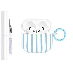 Compatible with AirPods 4 Case Cover 2024, Hard TPU Case with Cute Stripe Pattern for AirPods 4th Generation Case with Metal Keychain and Cleaning Kit for Girls Women (Blue) Compatible with AirPods 4 Case Cover 2024, Hard TPU Case with Cute Stripe Pattern for AirPods 4th Generation Case with Metal Keychain and Cleaning Kit for Girls Women (Blue)