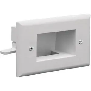 Electronics 45-0009-WH Easy Mount Recessed Low Voltage Cord Plate, Outlet Box, In Wall Cable Management Slim Fit for Tight Spaces, Home TV Theater, White, 4.88" H x 3.22" W x 1.41" D Electronics 45-0009-WH Easy Mount Recessed Low Voltage Cord Plate, Outlet Box, In Wall Cable Management Slim Fit for Tight Spaces, Home TV Theater, White, 4.88" H x 3.22" W x 1.41" D