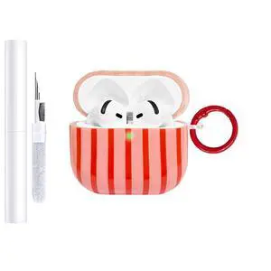 Compatible with AirPods 4 Case Cover 2024, Hard TPU Case with Cute Stripe Pattern for AirPods 4th Generation Case with Metal Keychain and Cleaning Kit for Girls Women (Red) Compatible with AirPods 4 Case Cover 2024, Hard TPU Case with Cute Stripe Pattern for AirPods 4th Generation Case with Metal Keychain and Cleaning Kit for Girls Women (Red)