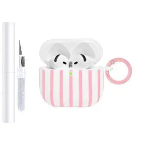 Compatible with AirPods 4 Case Cover 2024, Hard TPU Case with Cute Stripe Pattern for AirPods 4th Generation Case with Metal Keychain and Cleaning Kit for Girls Women (Pink) Compatible with AirPods 4 Case Cover 2024, Hard TPU Case with Cute Stripe Pattern for AirPods 4th Generation Case with Metal Keychain and Cleaning Kit for Girls Women (Pink)