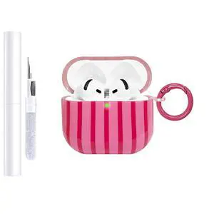 Compatible with AirPods 4 Case Cover 2024, Hard TPU Case with Cute Stripe Pattern for AirPods 4th Generation Case with Metal Keychain and Cleaning Kit for Girls Women (Hot Pink) Compatible with AirPods 4 Case Cover 2024, Hard TPU Case with Cute Stripe Pattern for AirPods 4th Generation Case with Metal Keychain and Cleaning Kit for Girls Women (Hot Pink)