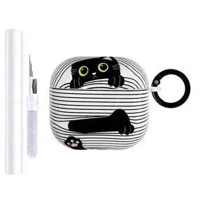 Cute Cartoon Cat Pattern Compatible with AirPods 4 Case 2024 (Black) | Hard TPU Case for AirPods 4th Generation with Trendy Keychain Ring and Cleaning Kit for Girls Women Cute Cartoon Cat Pattern Compatible with AirPods 4 Case 2024 (Black) | Hard TPU Case for AirPods 4th Generation with Trendy Keychain Ring and Cleaning Kit for Girls Women