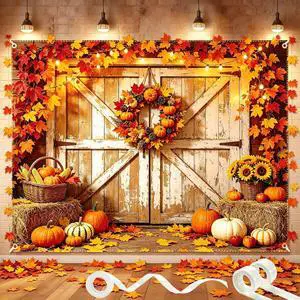 8x6FT Fall Backdrop Thanksgiving Backdrop with 100 Maple Leaves | Glue dots, 10m ribbon, pumpkin harvest design, fall photo backdrop, baby shower party wall photography decorations 8x6FT Fall Backdrop Thanksgiving Backdrop with 100 Maple Leaves | Glue dots, 10m ribbon, pumpkin harvest design, fall photo backdrop, baby shower party wall photography decorations