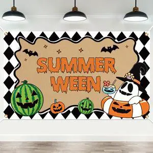 Summerween Decorations, Happy Summerween Banner Backdrop, Halloween in Summer Cartoon Spooky Summer Halloween Pool Beach Party Supplies Summerween Decorations, Happy Summerween Banner Backdrop, Halloween in Summer Cartoon Spooky Summer Halloween Pool Beach Party Supplies
