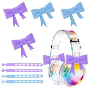 Silicone Bow Headphone Decor Accessories, 4 Pack 3D Cute Earphone Accessories for Women Girls, Gamer Gift for Christmas,Cute Headphone Decorations for Girls-Blue & Purple Silicone Bow Headphone Decor Accessories, 4 Pack 3D Cute Earphone Accessories for Women Girls, Gamer Gift for Christmas,Cute Headphone Decorations for Girls-Blue & Purple