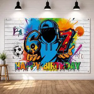 67 Graffiti Birthday Backdrop for Boys, 6-7 Birthday Decorations Banner, Colorful Polyester Happy Birthday Party Background with Grommets, Sports Street Art Photo Booth Decor, 70.9 x 43.3 Inch 67 Graffiti Birthday Backdrop for Boys, 6-7 Birthday Decorations Banner, Colorful Polyester Happy Birthday Party Background with Grommets, Sports Street Art Photo Booth Decor, 70.9 x 43.3 Inch