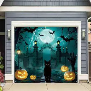 Halloween Garage Door Cover 7x8ft Large Graveyard Backdrop Banner Pumpkin Skull Cat Single Garage Door Decorations Halloween Holiday Party Photo Background Outdoor Halloween Garage Door Cover 7x8ft Large Graveyard Backdrop Banner Pumpkin Skull Cat Single Garage Door Decorations Halloween Holiday Party Photo Background Outdoor