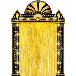 6 Pcs 1920s Party Decorations Gold Foil Backdrop Lights | Fringe Curtain Arch Frame, Photo Backdrop, Includes Lights, Black Gold for Awards Night Jazz Age Events 6 Pcs 1920s Party Decorations Gold Foil Backdrop Lights | Fringe Curtain Arch Frame, Photo Backdrop, Includes Lights, Black Gold for Awards Night Jazz Age Events