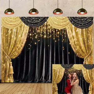 Black Gold Curtain Glitter Spots Theater Stage Backdrop 8x6ft | Black Gold Bokeh VIP Birthday Wedding Graduation Carnival Party Decor Banner Photo Booth Props,Vinyl Black Gold Curtain Glitter Spots Theater Stage Backdrop 8x6ft | Black Gold Bokeh VIP Birthday Wedding Graduation Carnival Party Decor Banner Photo Booth Props,Vinyl