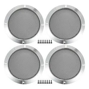 Universal 5" Car Speaker Grills Cover Mesh Round - Pack of 4 | 5 Inch Audio Speaker Subwoofer Guard Protector Case, with Mounting Screws, Iron, Silver Tone Universal 5" Car Speaker Grills Cover Mesh Round - Pack of 4 | 5 Inch Audio Speaker Subwoofer Guard Protector Case, with Mounting Screws, Iron, Silver Tone