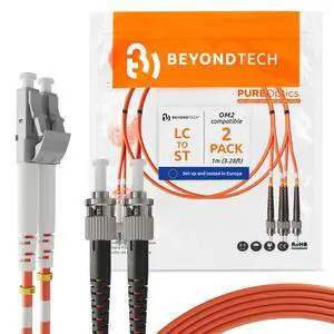1m (3.28ft) LC to ST Fiber Patch Cable (2-Pack) UPC Multimode Duplex Fiber Optic Cable 50/125µm core, Compatible with OM2 LSZH PUREOptics Series 1m (3.28ft) LC to ST Fiber Patch Cable (2-Pack) UPC Multimode Duplex Fiber Optic Cable 50/125µm core, Compatible with OM2 LSZH PUREOptics Series