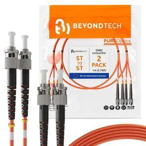1m (3.28ft) ST to ST Fiber Patch Cable (2-Pack) UPC Multimode Duplex Fiber Optic Cable 50/125µm core, Compatible with OM2 LSZH PUREOptics Series 1m (3.28ft) ST to ST Fiber Patch Cable (2-Pack) UPC Multimode Duplex Fiber Optic Cable 50/125µm core, Compatible with OM2 LSZH PUREOptics Series