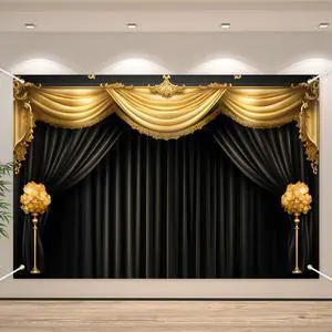 Black Gold Curtain Backdrop Banner Theater Stage Curtain Theme Background Decor for Adults Kids VIP Magic Shows TV Shows Birthday Party Decorations Photo Booth Props Supplies 70.8x47.2in Black Gold Curtain Backdrop Banner Theater Stage Curtain Theme Background Decor for Adults Kids VIP Magic Shows TV Shows Birthday Party Decorations Photo Booth Props Supplies 70.8x47.2in