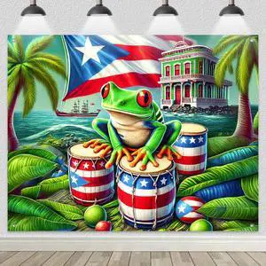 Puerto Rico Backdrop Coqui Frog Flag and Drums 8x6ft | Puerto Rico Party Backdrop with Puerto Rican Flag Drums Palm Trees for Cultural Indoor Outdoor Photo Booth Decoration Puerto Rico Backdrop Coqui Frog Flag and Drums 8x6ft | Puerto Rico Party Backdrop with Puerto Rican Flag Drums Palm Trees for Cultural Indoor Outdoor Photo Booth Decoration